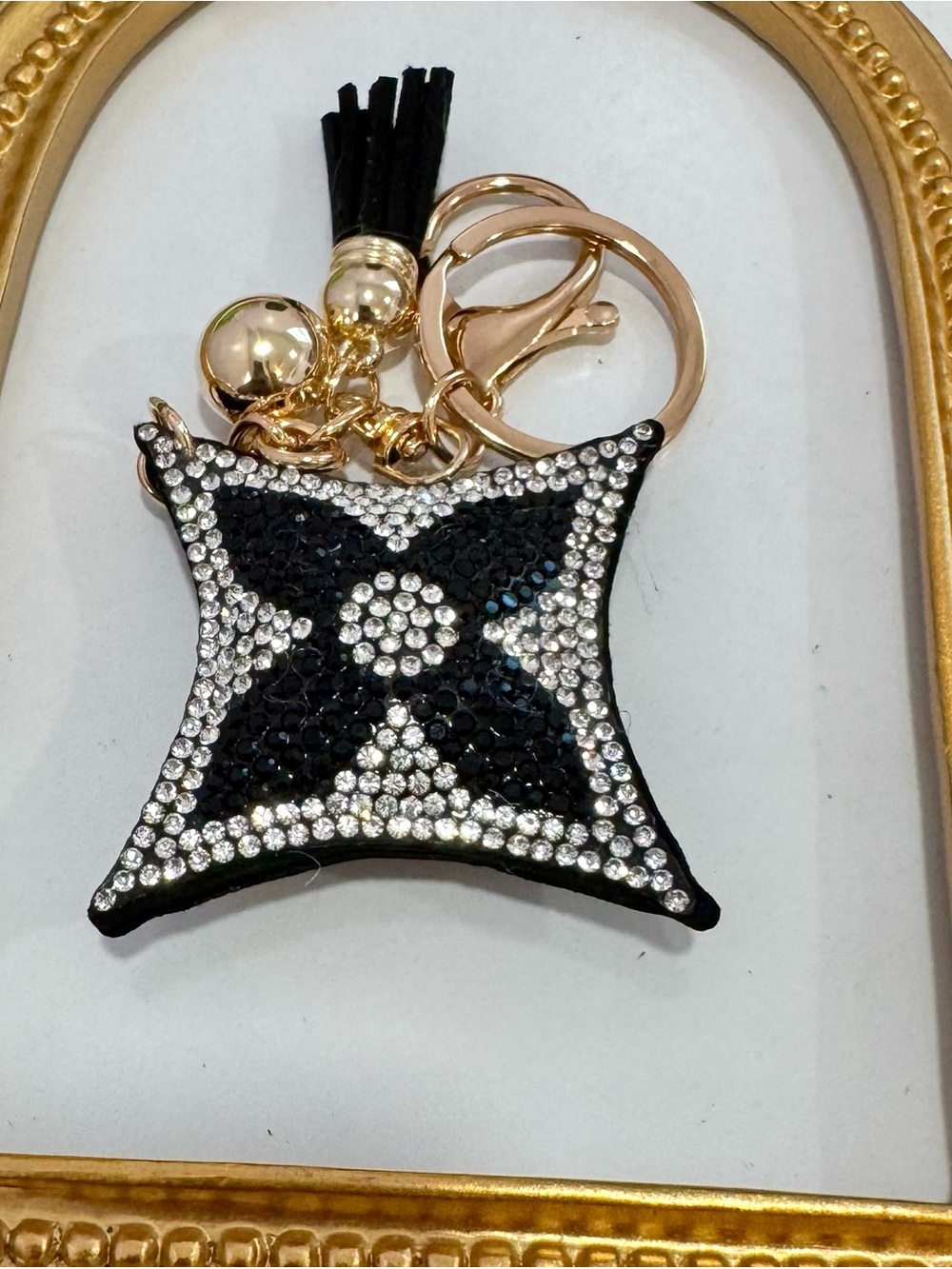 New Black Rhinestone Star Tassel Keychain